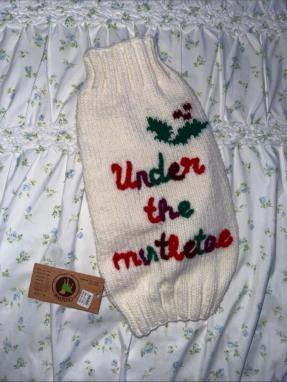 Anthropologie Chilly Dog “Under the Mistletoe” Hand Knit Dog Sweater Holiday